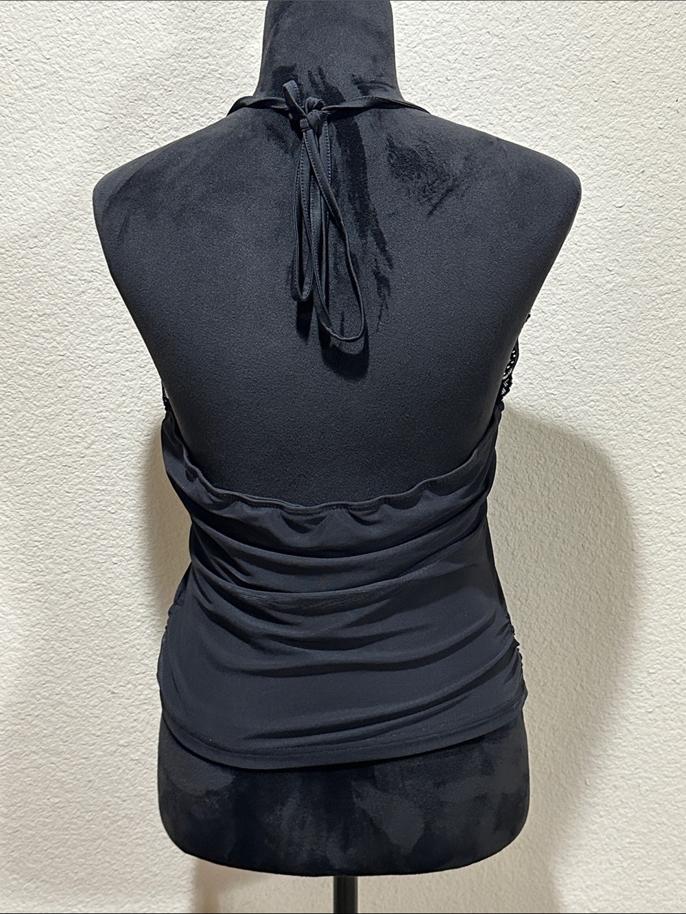 Black Floral Skull Lace-Trim Halter Top - Picture 3 of 3